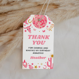 Disco Space Rosa Cowgirl Birthday-Tack till förmån Presentetikett