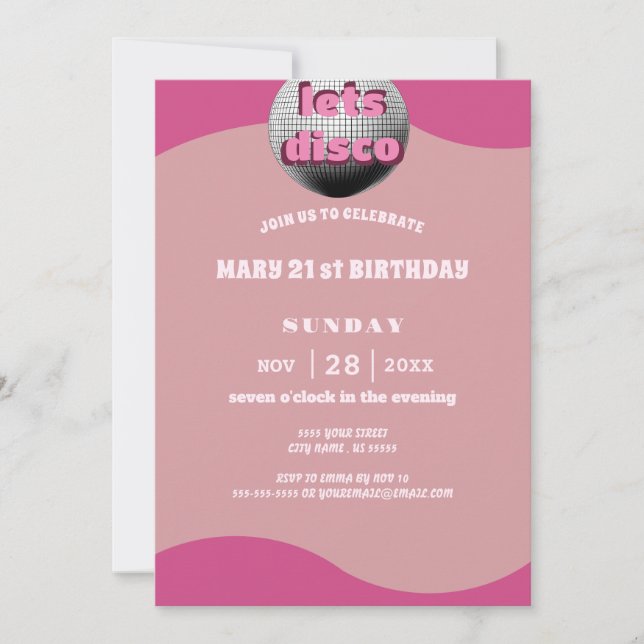 Disco Spegel Boll 21:a födelsedagsinbjudan Inbjudningar (Framsida)