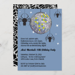Disco Spiders Halloween Blue Retro Costume Party Inbjudningar