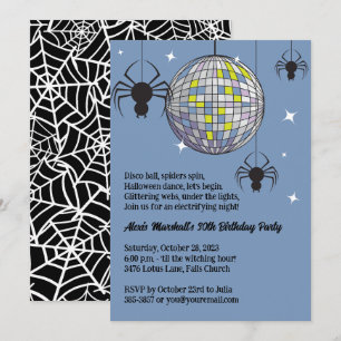 Disco Spiders Halloween Blue Retro Costume Party Inbjudningar