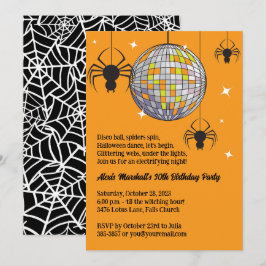Disco Spiders Halloween Orange Retro Costume Party Inbjudningar