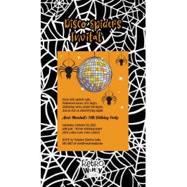 Disco Spiders Halloween Orange Retro Costume Party Inbjudningar