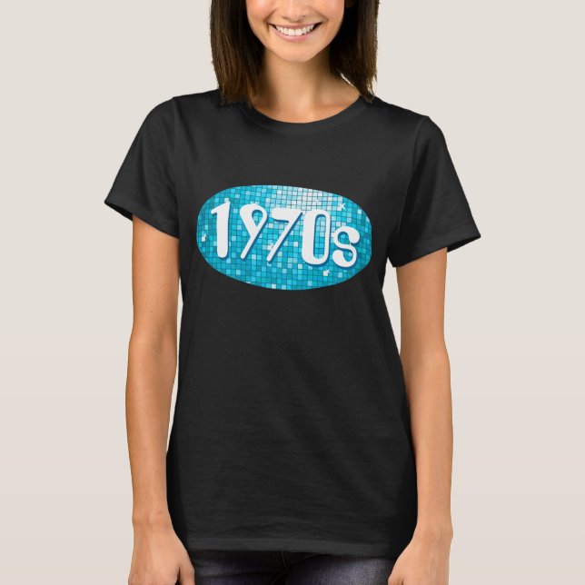 Disco Tiles Blue 1970-talets t-shirt svart (Framsida)