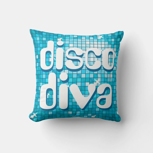 Disco Tiles Blue 'disco diva' dekorativ kudde (Framsida)