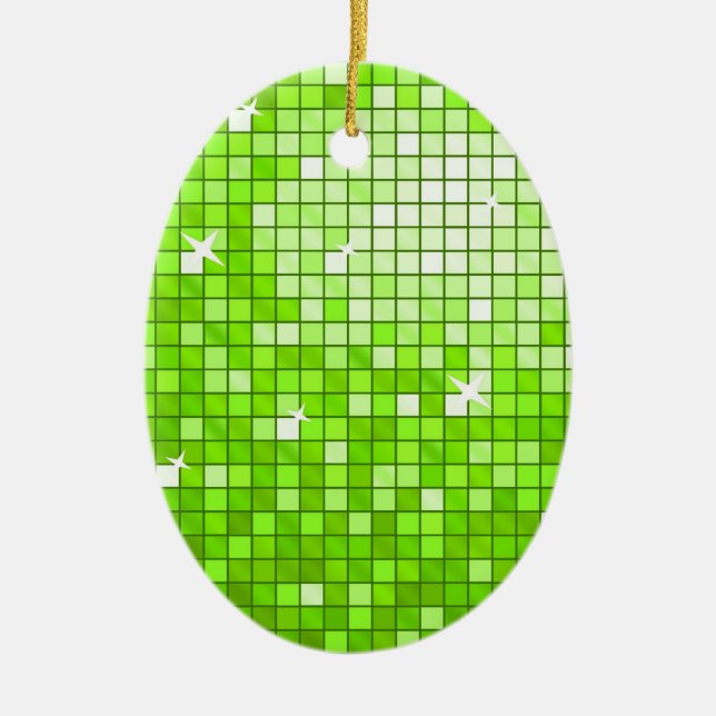 Disco Tiles Grönt, dekorationsovala Julgransprydnad Keramik (Framsidan)