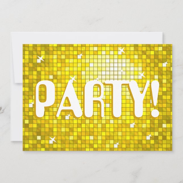 Disco Tiles Gula 'PARTY!' inbjudan amelia text (Framsida)