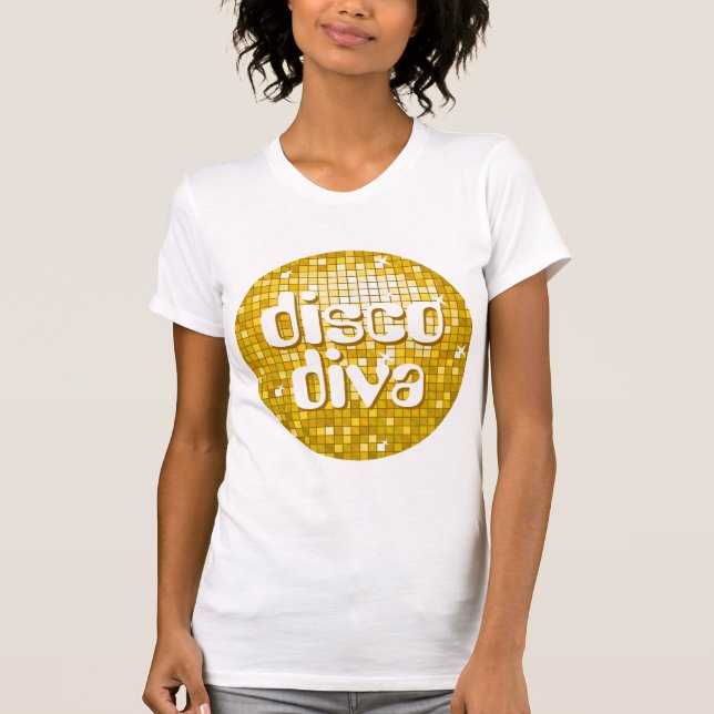 Disco Tiles "Guld" disco diva dam petite white T-shirt (Framsida)