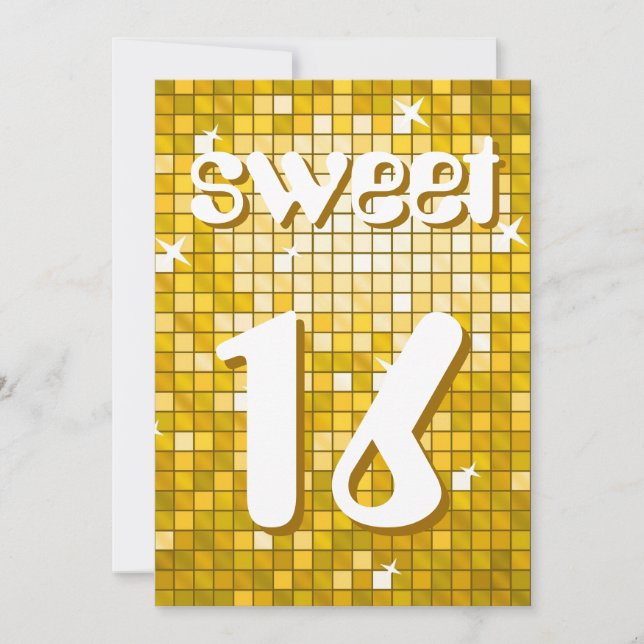 Disco Tiles "Guld" Sweet 16 inbjudningstext för am Inbjudningar (Framsida)