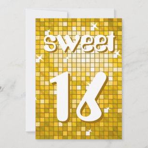Disco Tiles "Guld" Sweet 16 inbjudningstext för am Inbjudningar