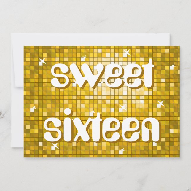 Disco Tiles "Guld" "sweet sixteen" Amelia text Inbjudningar (Framsida)