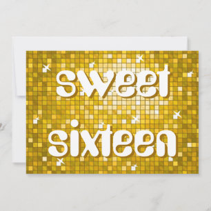 Disco Tiles "Guld" "sweet sixteen" Amelia text Inbjudningar