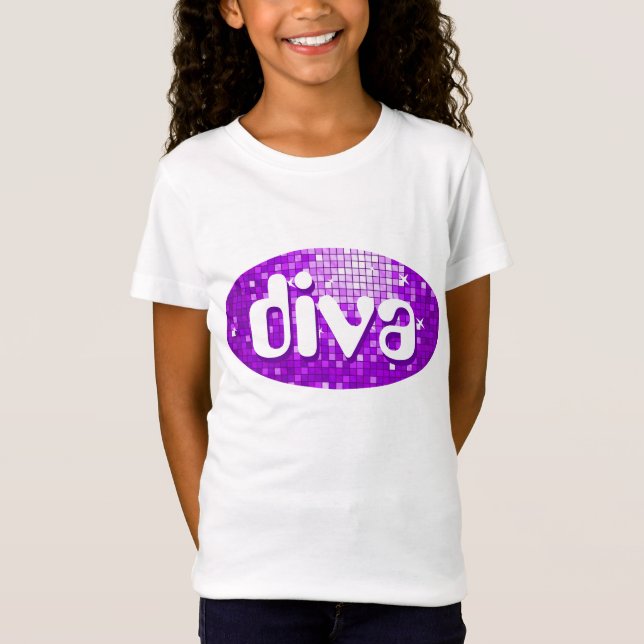 Disco Tiles Lila 'diva-flickor', passande-vita Tee (Framsida)