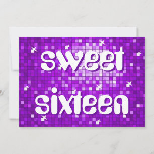 Disco Tiles Lila "sweet sixteen", hjälptext Inbjudningar
