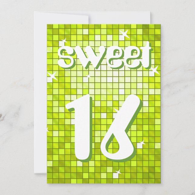 Disco Tiles Lime 'Sweet 16' inbjudningstext för am Inbjudningar (Framsida)