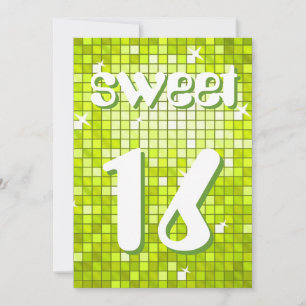 Disco Tiles Lime 'Sweet 16' inbjudningstext för am Inbjudningar