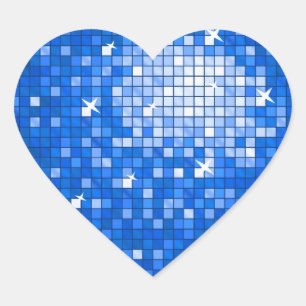 Disco Tiles (Mörk blått) Hjärtformat Klistermärke