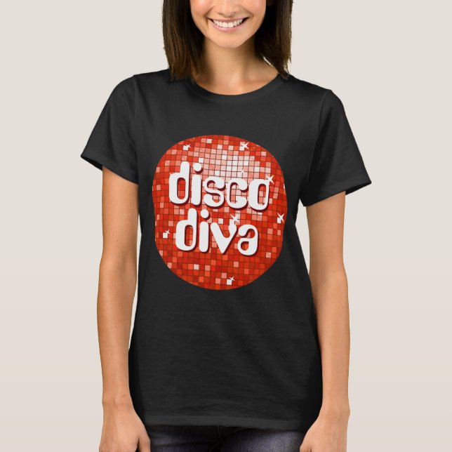 Disco Tiles Red 'disco diva' t-shirt black black (Framsida)