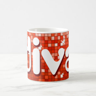 Disco Tiles Red 'diva' mugg