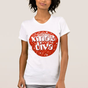 Disco Tiles Red "julafton diva" dam petite white Tee Shirt