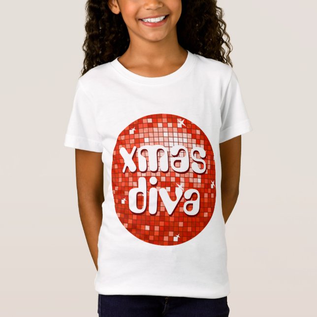 Disco Tiles Red "julafton diva"-flickor, vita pass Tröja (Framsida)