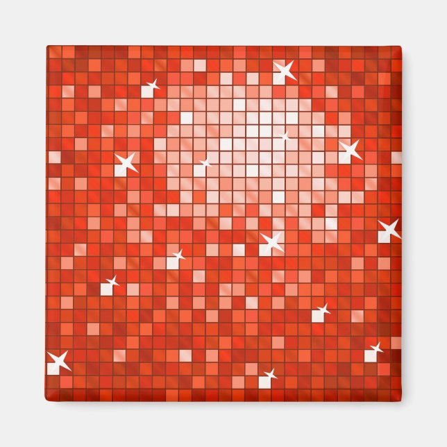 Disco Tiles Red-kylskåp (kvadrat) Magnet (Framsidan)