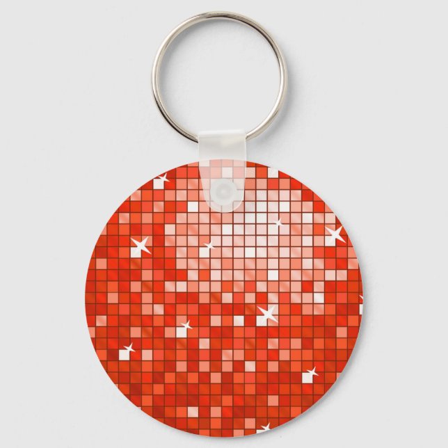 Disco Tiles Red-nyckelkedja runda Nyckelring (Framsida)