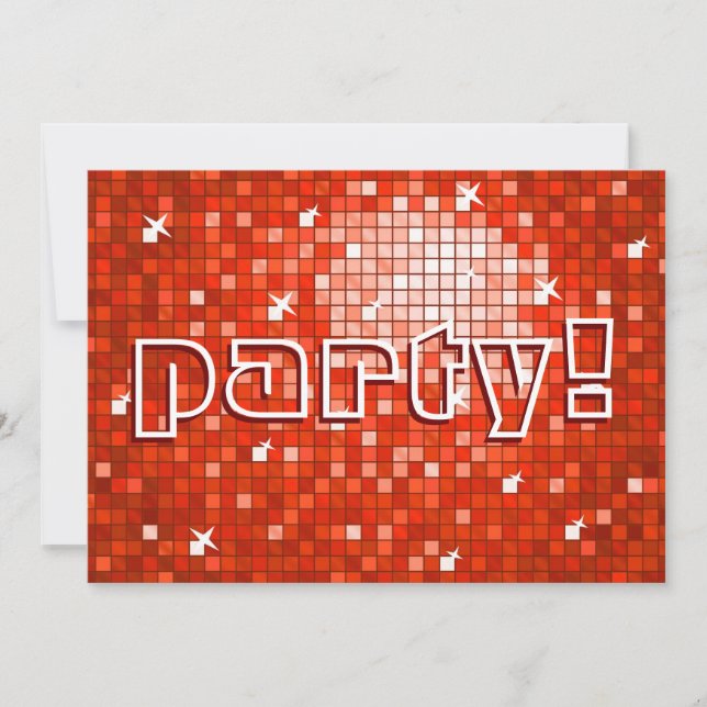 Disco Tiles Red "party!" inbjudan (Framsida)
