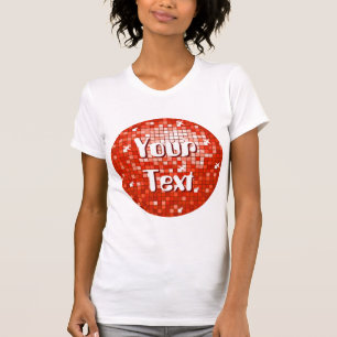 Disco Tiles Red 'Your Text' runda dam white Tee Shirt