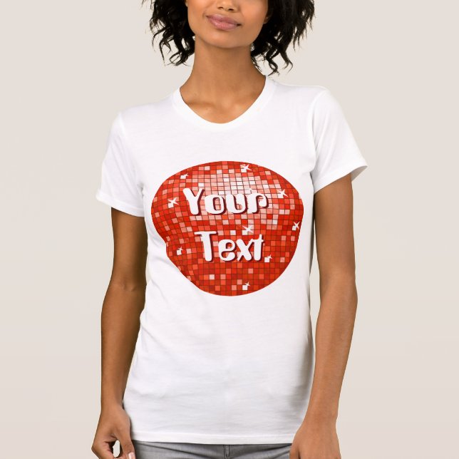 Disco Tiles Red 'Your Text' runda dam white Tee Shirt (Framsida)