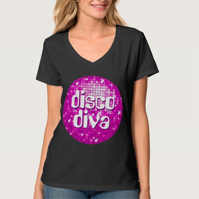Disco Tiles Rosa 'disco diva' v-nacke t-shirt (Framsida)