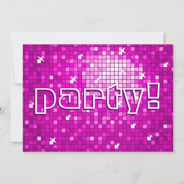 Disco Tiles Rosa "party!" inbjudan! Inbjudningar (Framsida)
