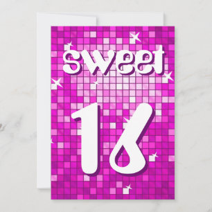 Disco Tiles Rosa 'Sweet 16' inbjudningstext för EM Inbjudningar