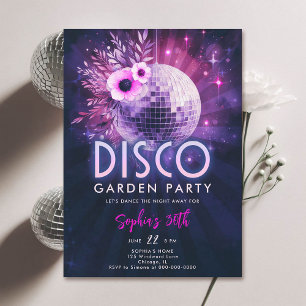 Disco trädgårdsfest Hot Pink Lila 30-års födelseda Inbjudningar