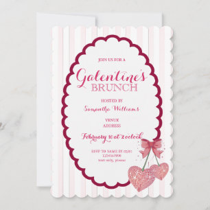 Disco Trendig Coquette Scalloped Körsbär Galentine Inbjudningar