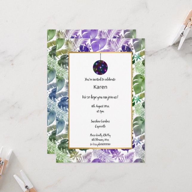 DISCO TROPICAL BOLL BIRTHDAY INVICATION INBJUDNINGAR (Fram/Back In Situ)