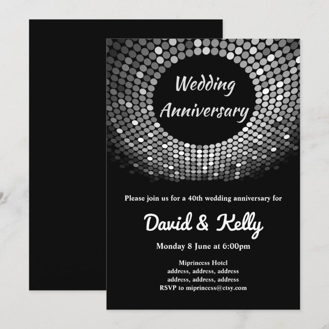 disco, vintage, danbröllop, årsjubileum inbjudan (Fram/baksida)