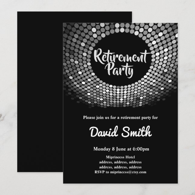 disco, vintage, dans pension party inbjudan (Fram/baksida)