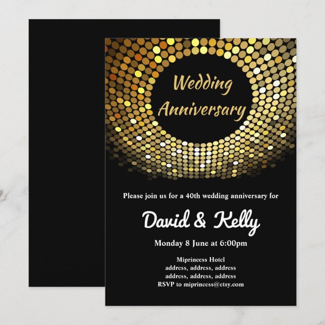 disco, vintage, dansbröllop, årsjubileum inbjudan (Fram/baksida)