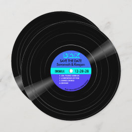 Disco Vinyl Record Blue Aqua Rand Bröllop Spara Datumet