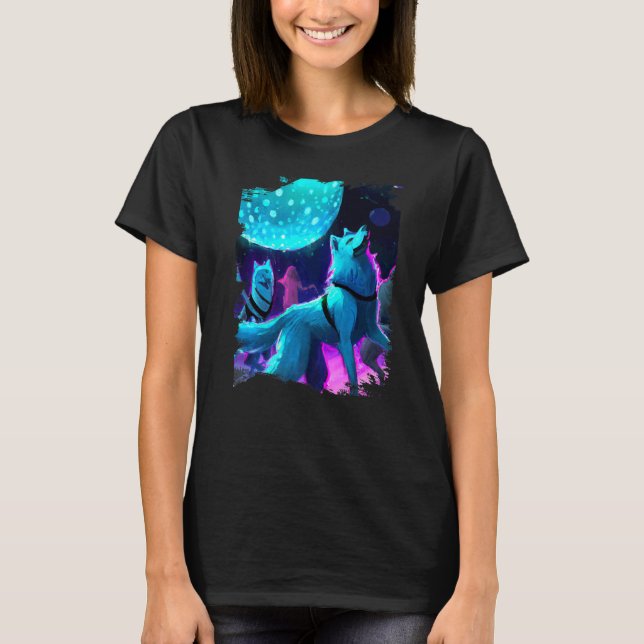 Disco Wolf Vargar Dansar Rave T Shirt (Framsida)
