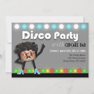 Discofest med Cupcake Bar anpassade inbjudningar