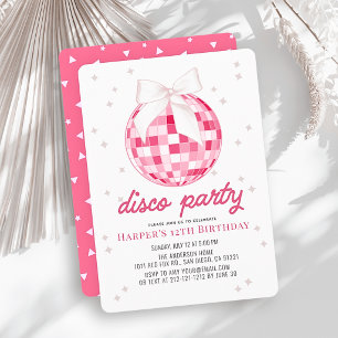 Discofest Pink Disco Boll Flicka Födelsedag Inbjudningar