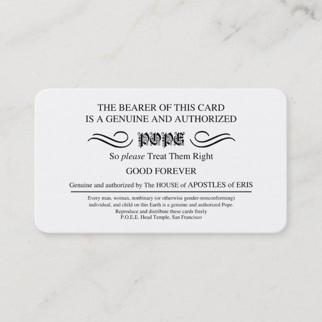 Discordian Pope Cards Visitkort (Framsida)