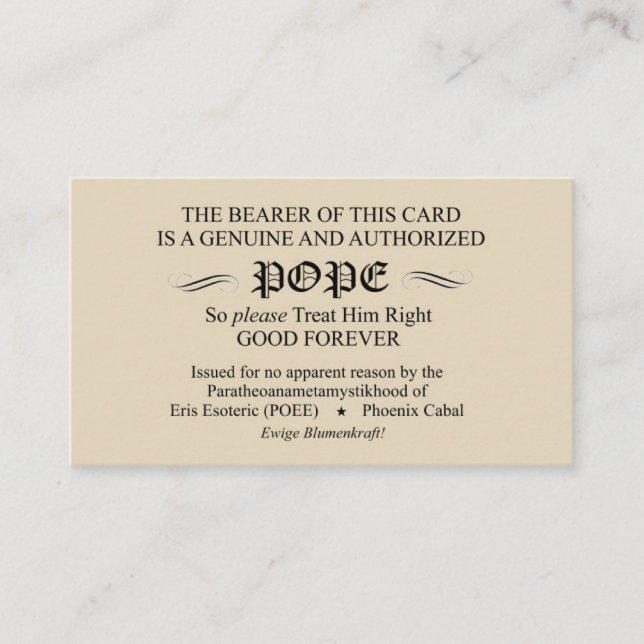 Discordian Pope Kort (den Phoenix Cabalversionen) (Framsida)