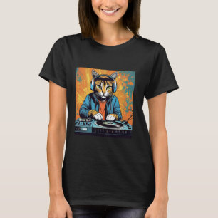 Discoteko Cat Techno DJ Djurälskare Nyhet Grafik T Shirt