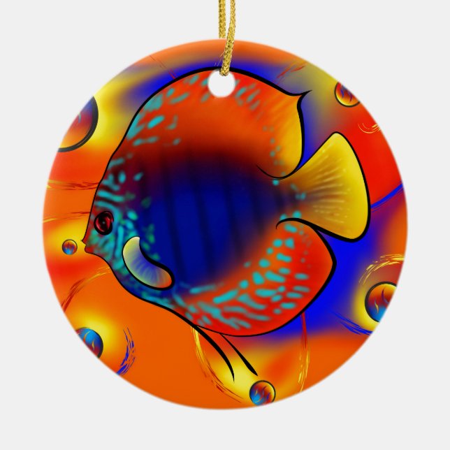 Discuremia V1 - abstrakt digitalt konstverk Julgransprydnad Keramik (Framsidan)