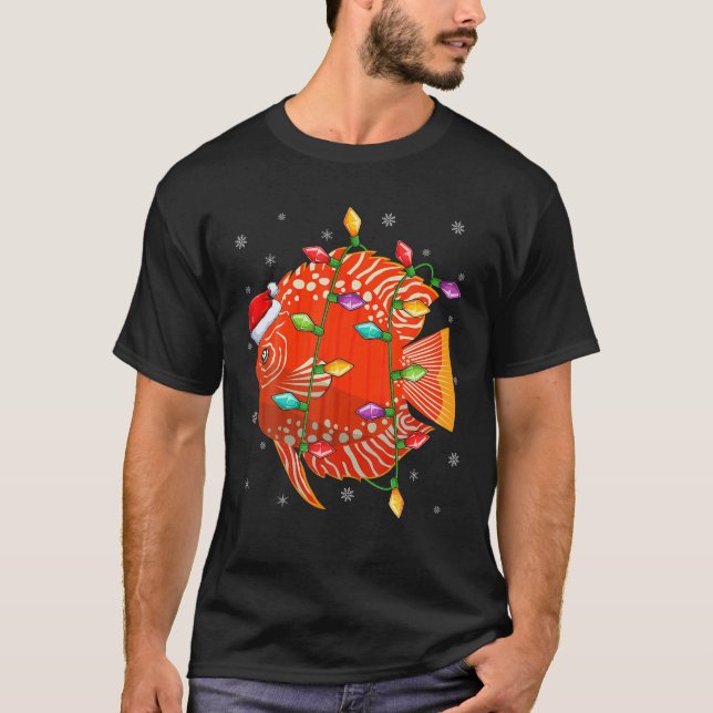 Discus Fish Julafton Lighting Reindeer Hat Discus  T Shirt (Framsida)