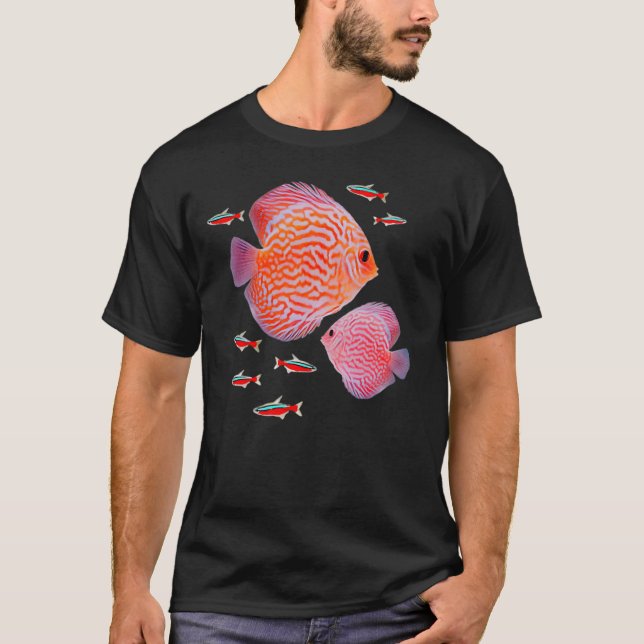 Discus kardinal Tetras Aquarium Fish Tank Älskare T Shirt (Framsida)
