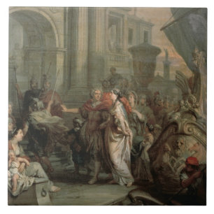 Disembarkationen av Cleopatra på Tarsus (olja på Kakelplatta