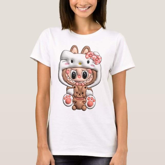 Diseño 3D Labubu con Hello Kitty T Shirt (Framsida)